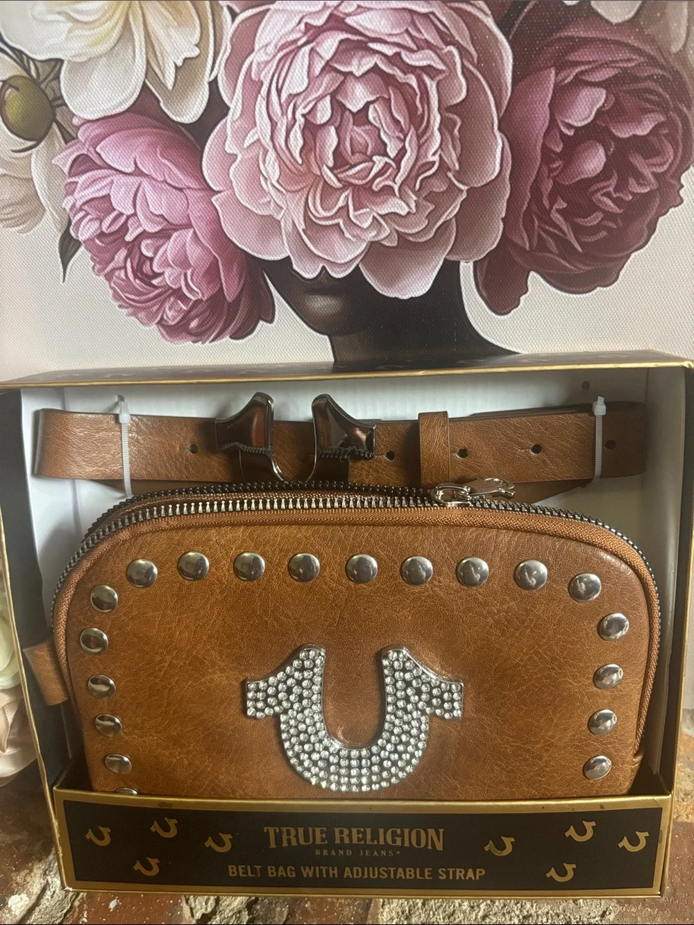 True Religion Brown Studded Rhinestone Logo Belt Bag - Picture 2 of 4